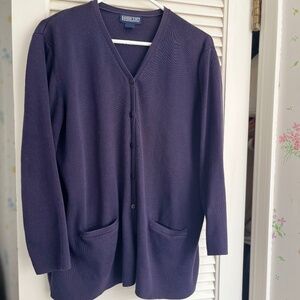 Lands' End Navy Blue Cotton Cardigan -- EUC